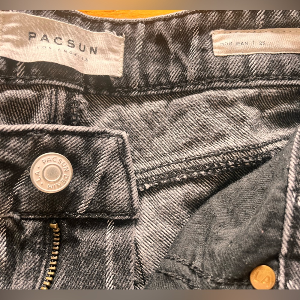 Black mom jeans with white stripes.  PAC SUN 25 mom jean denim striped goth punk - Picture 3 of 6